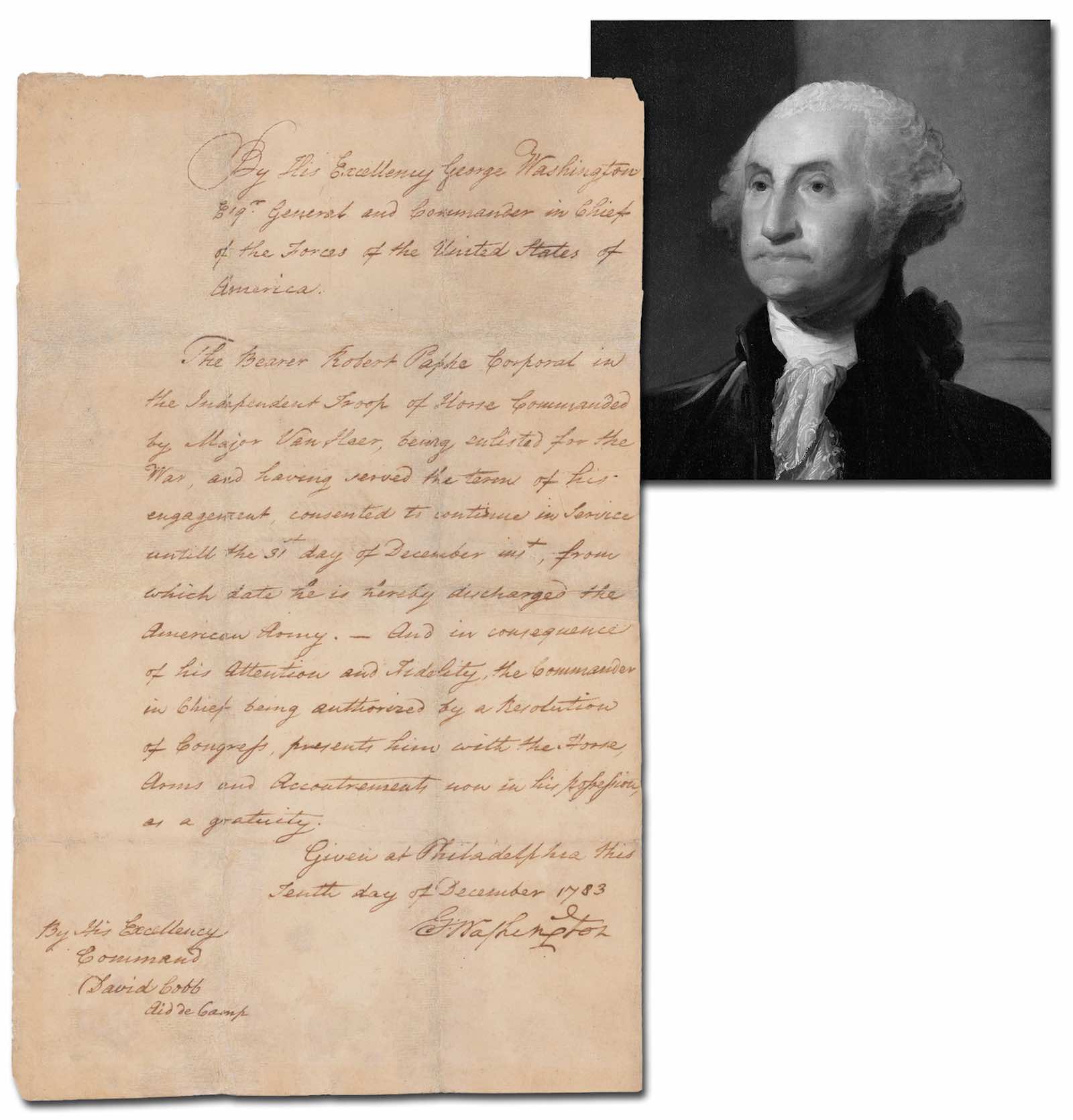 A George Washington document signed as “G. Washington,”