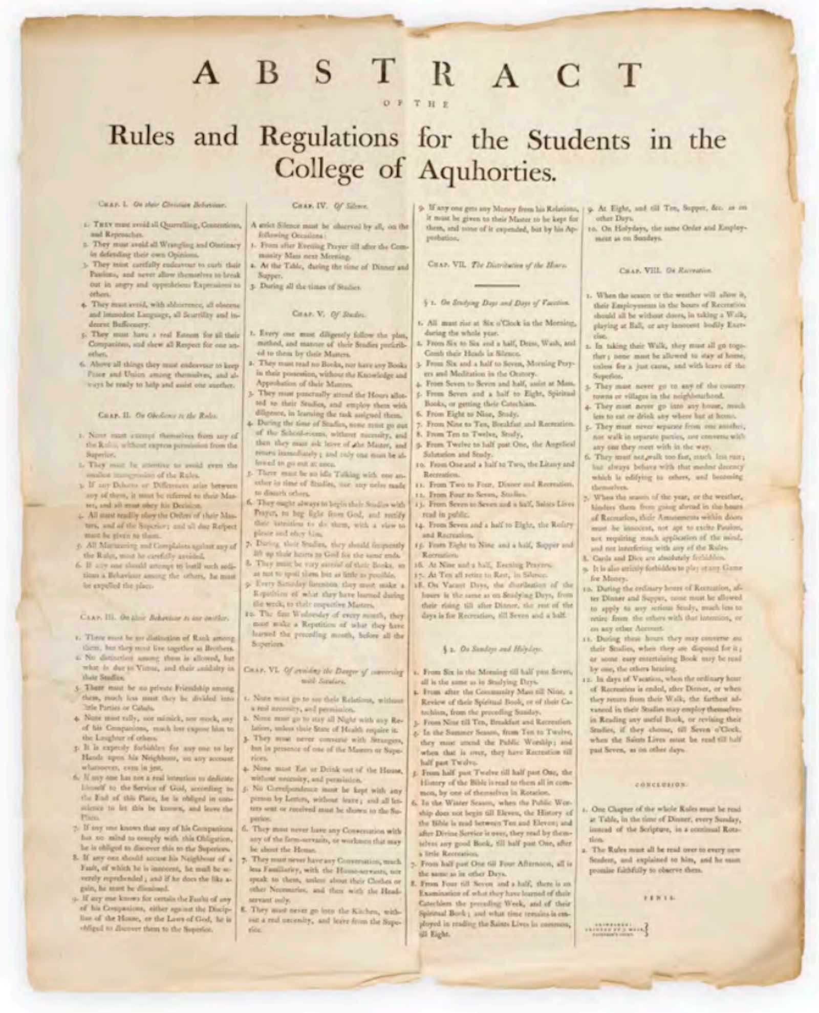 Abstract of the Rules and Regulations for the Students in the College of Aquhorties