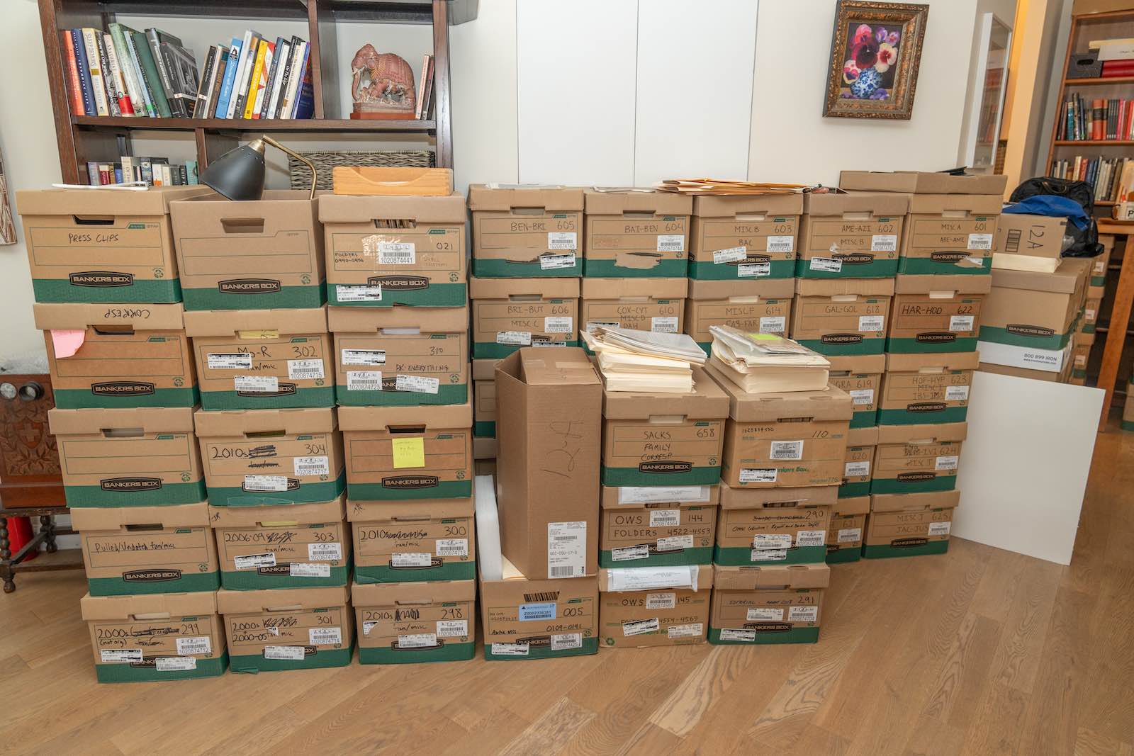 Boxes of Oliver Sacks’ archive being prepared for transfer to The New York Public Library