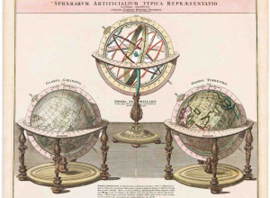 Johann Baptist Homann. Sphaerarum Artificialium Typica Repraesentatio Novissime Adumbrata, Nuremberg, circa 1720.Double-page engraving of an armillary sphere and a matching pair of terrestrial and celestial globes.