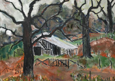 Flannery O’Connor’s painting of a barn at Andalusia