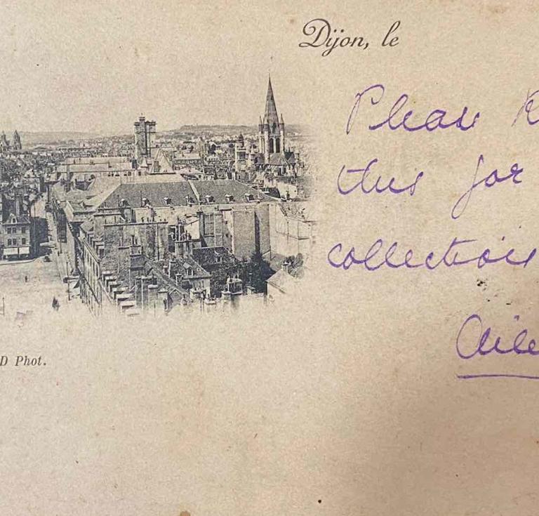 Back of the postcard with note: “Please keep this for my collection.”