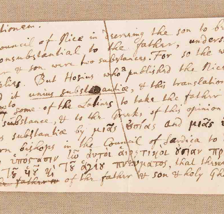 Isaac Newton handwritten manuscript on religion, concerning a translation of the Nicene Creed and the true doctrine of Christ